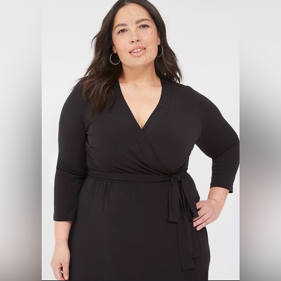 Lane Bryant Black Faux Wrap Petite Dress - Picture 1 of 4